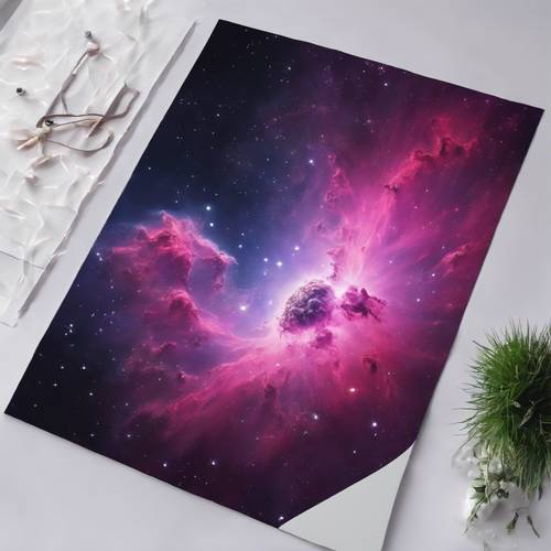 太空中充满活力的粉红色和紫色星云的全景视图。