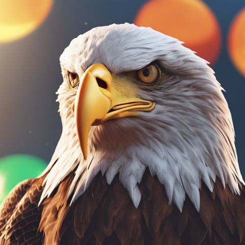 Una versión de dibujos animados de un águila americana, con colores brillantes y amigables.