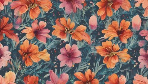 An artistic floral stripe pattern with heavy brushstrokes and vibrant colors. Tapet [bf1afe431222462c85a1]