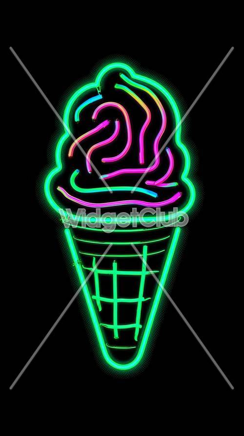 Яркий неоновый свет конуса мороженого