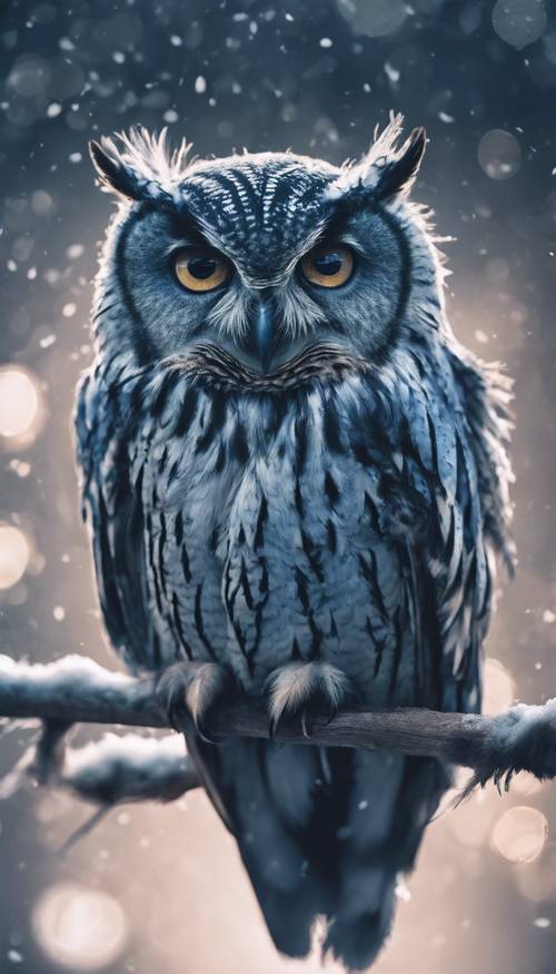午夜貓頭鷹羽毛的連續圖形，具有柔和的藍色調。