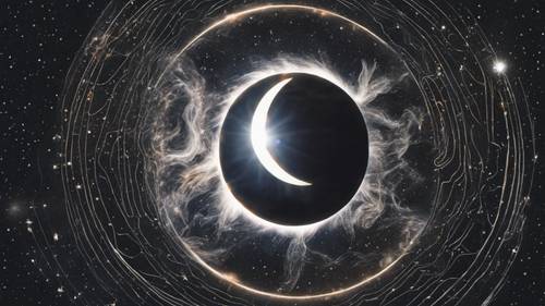שרטוט גיר של אסטרונום של ליקוי חמה, הממזג את השמש והירח לטנגו קוסמי.