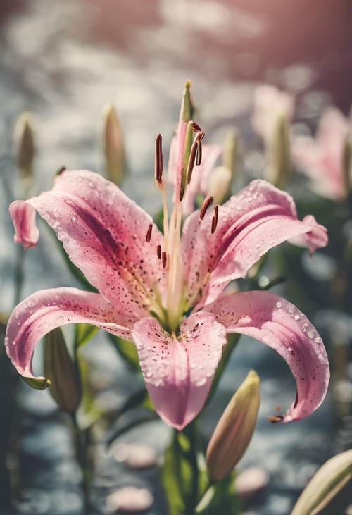 A vintage-styled portrait of a pink lily. Tapet [a1bbd2404a084b55b36c]
