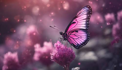 Kupu-kupu elegan dengan sayap menampilkan efek ombre merah muda dan ungu.