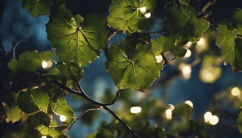 A rapidly growing vine in a moonlit garden, creating a mysterious atmosphere.