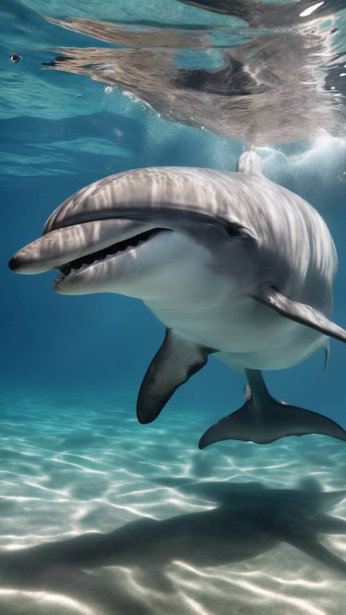 在浩瀚海洋的中心，一只勇敢的海豚与一只凶猛的鲨鱼展开了水下对决。