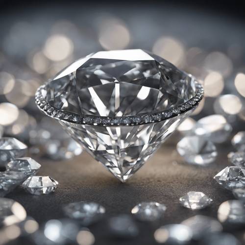 Un diamante gris circular rodeado por un engaste pavé de diamantes blancos.