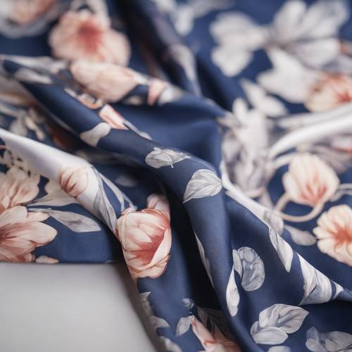 Una stampa floreale blu scuro splendidamente realizzata a mano su una sciarpa di pura seta.