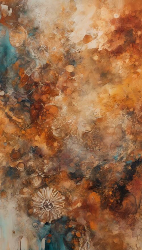 A richly colored abstract boho painting featuring warm, earthy tones