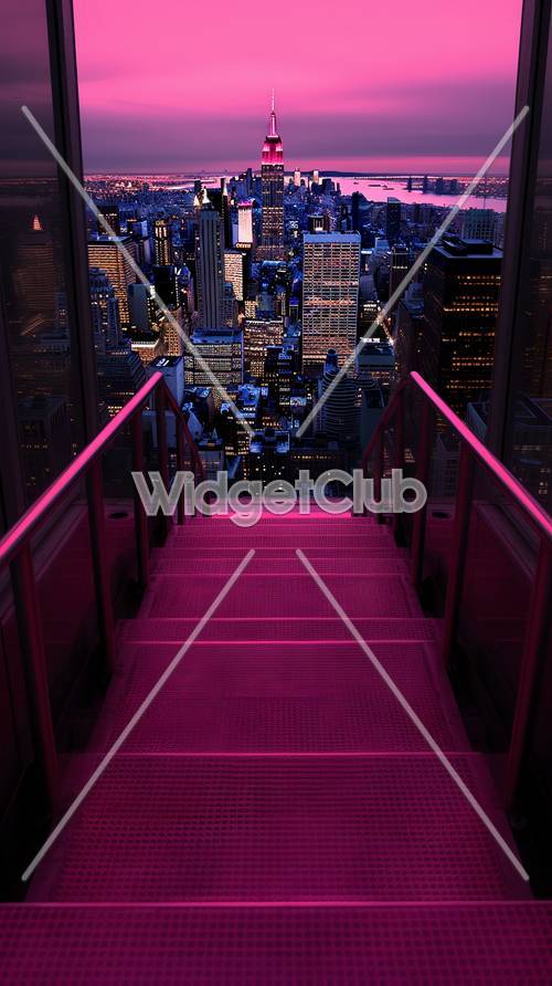 Colorful Steps Leading to a Sparkling City View