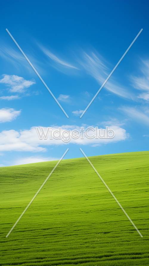 Jasne błękitne niebo i zielone tło wzgórza