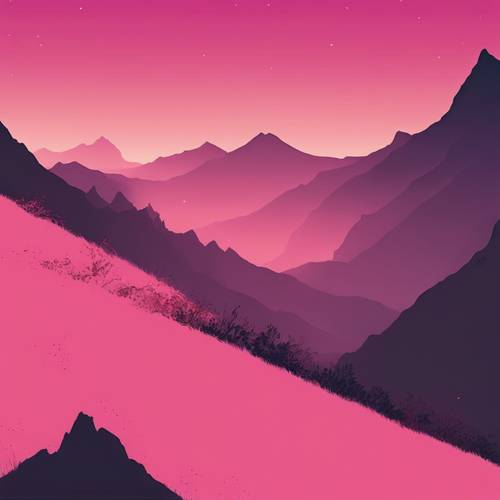 Montanhas distantes recortadas contra um céu rosa ardente ao amanhecer.