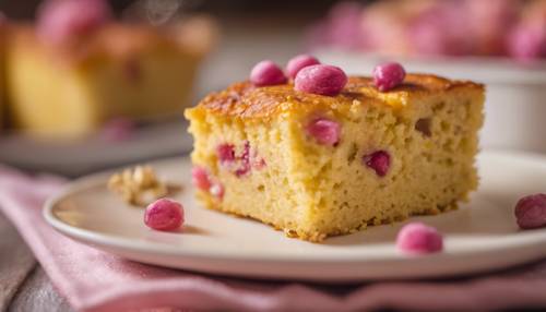 Un primer plano de un pan de maíz de Acción de Gracias con un sorprendente toque rosa.