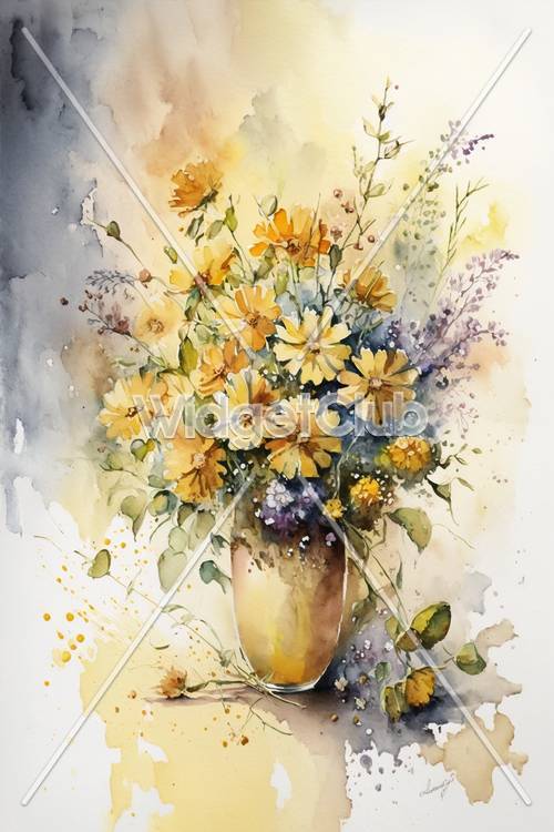 花瓶裡的陽光明媚的黃色花朵