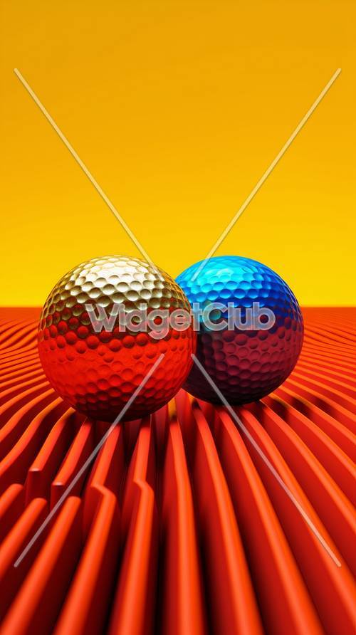 כדורי גולף צבעוניים על משטח פסים