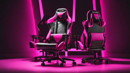 Una sedia da gaming in colore rosa acceso con sfondo nero.