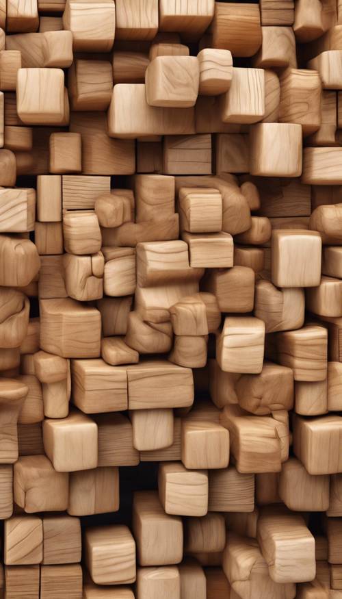 Pola balok kayu berwarna coklat yang saling bertautan dengan area teduh yang mewakili tekstur kayu asli.