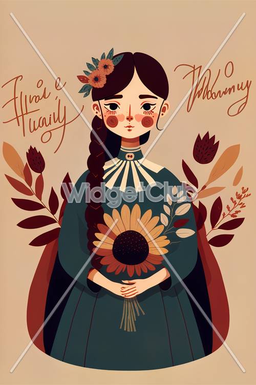 Autumn Flower Girl Illustration
