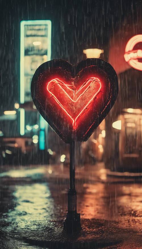 A vintage neon heart sign flickering in a rainy night. Tapeta [5a87722f9e5b4afe9dd0]