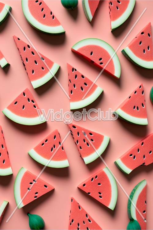 Colorful Slices of Watermelon on Pink Background