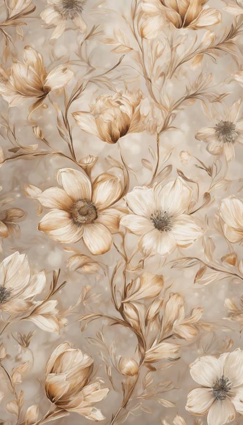 A floral pattern, delicately hand-painted in various shades of beige. Ταπετσαρία [f2379923d7aa4b3286fa]
