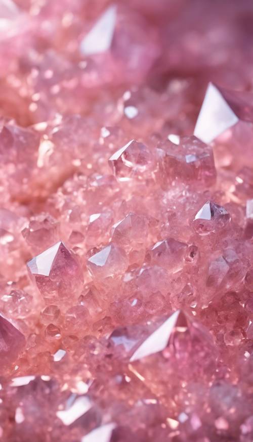 Beruhigendes Muster aus zahlreichen Kristallen, die in der sanften rosa Aura schimmern.