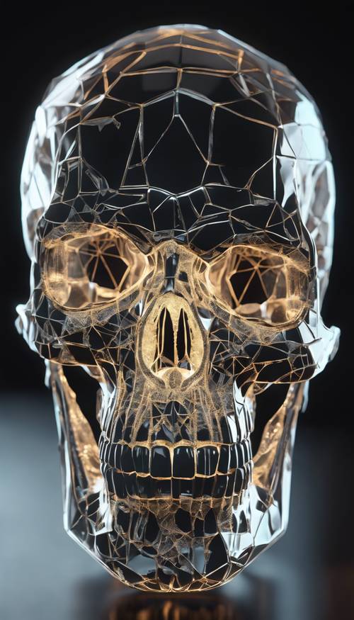 Una representación 3D nítida de una calavera, bellamente iluminada en una atmósfera oscura e inquietante.