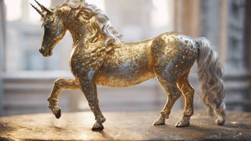 A shimmering golden and silver unicorn.