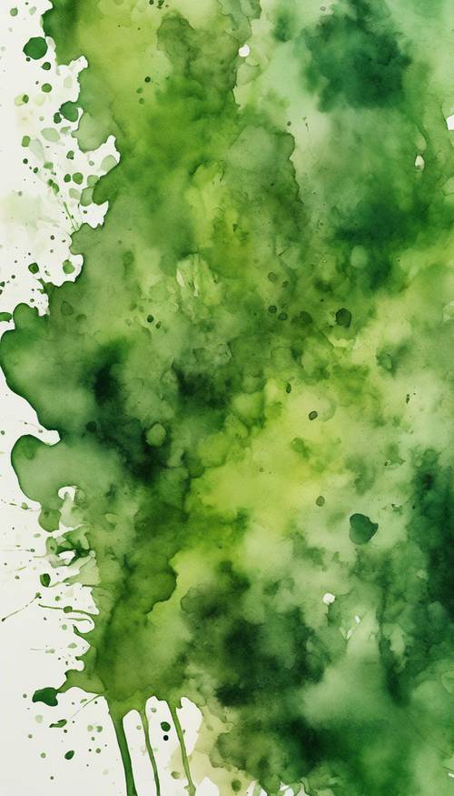 Una salpicadura expresionista de acuarela verde musgo sobre lienzo.