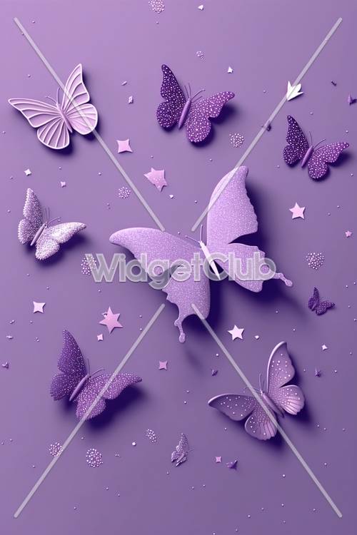 紫色の蝶々が飛び交うファンタジーの風景
