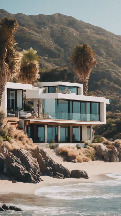 A modern luxury beach house in Malibu overlooking the ocean