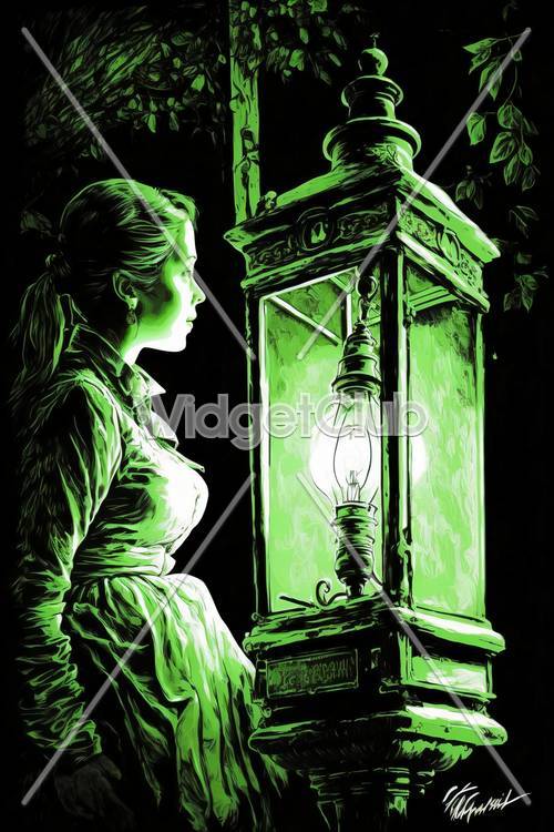 Mysterious Lady by the Green Lantern