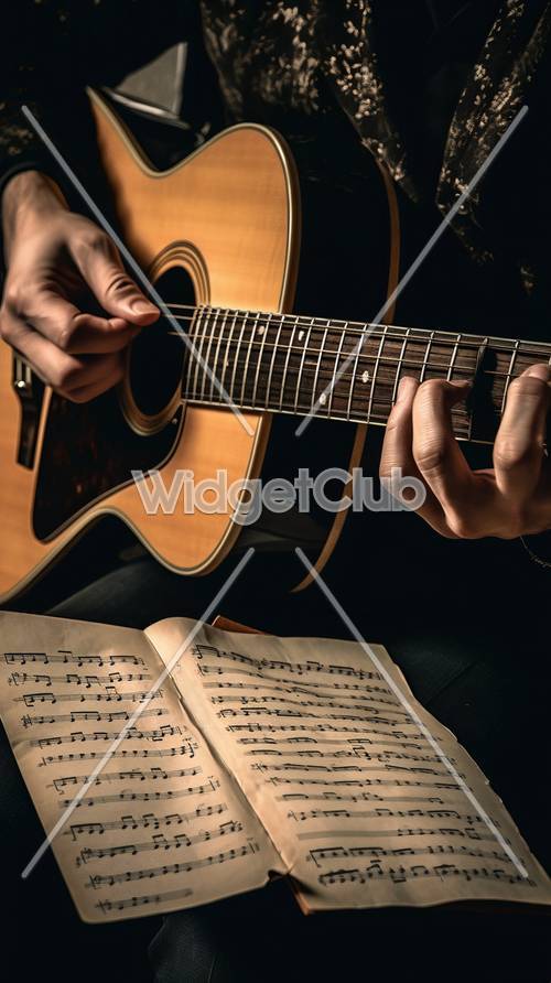 Guitar Practice Session with Music Notes