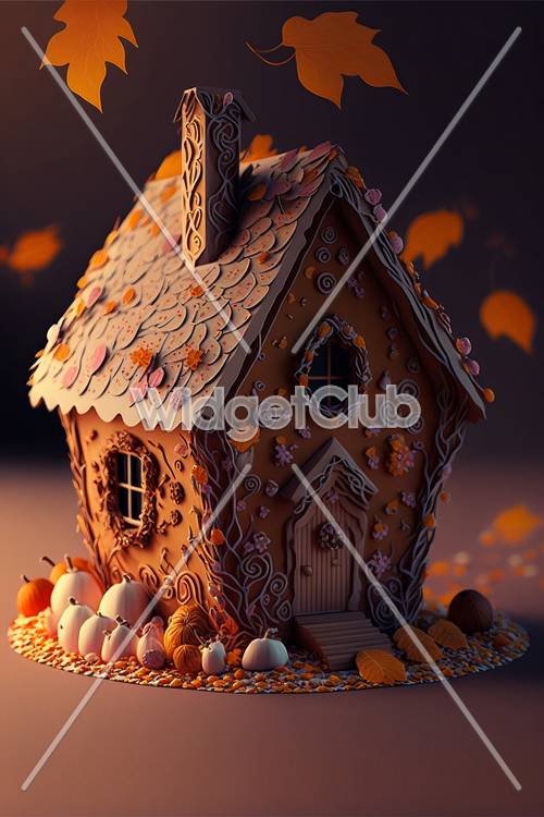 Verzaubertes Lebkuchenhaus in der Herbstdämmerung