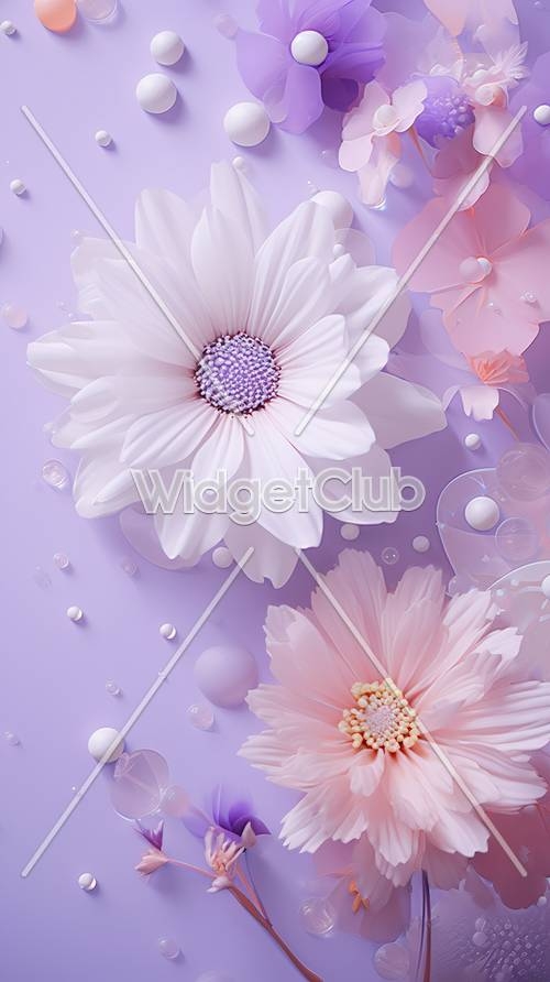 Beautiful Flowers on Purple Background Papel de parede[9c8142607db24b0d96e2]