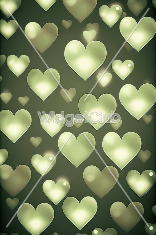 輝く緑のハートの壁紙