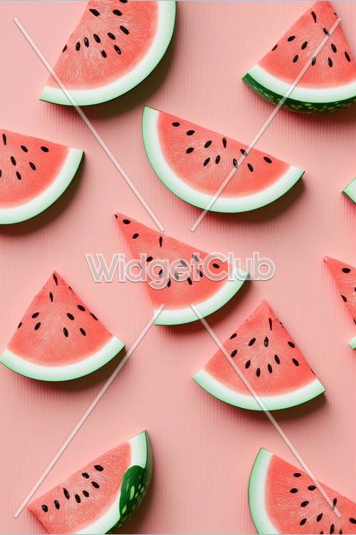 Colorful Watermelon Slices on Pink Background