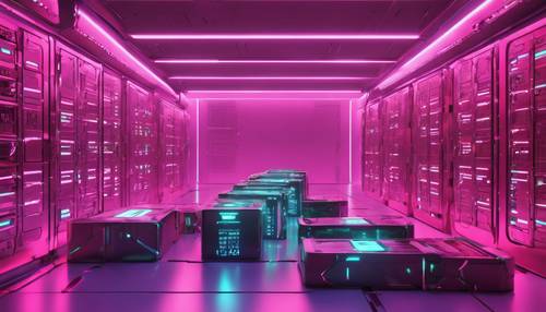 Glowing hard drives storing digital data in a futuristic, cyber-powered vault. Wallpaper [96ab8d09afdd455b9f1b]