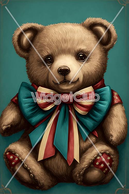 Cute Teddy Bear with Colorful Bow Tie