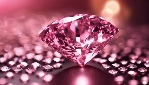 近距離觀察，迷人的粉紅色鑽石在燈光下閃爍。
