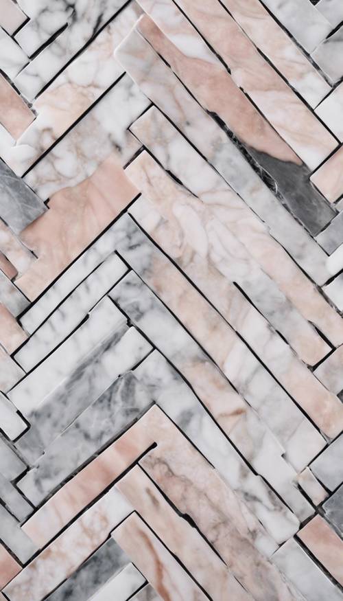 Marble tiles in a herringbone pattern in a blend of pastel shades.
