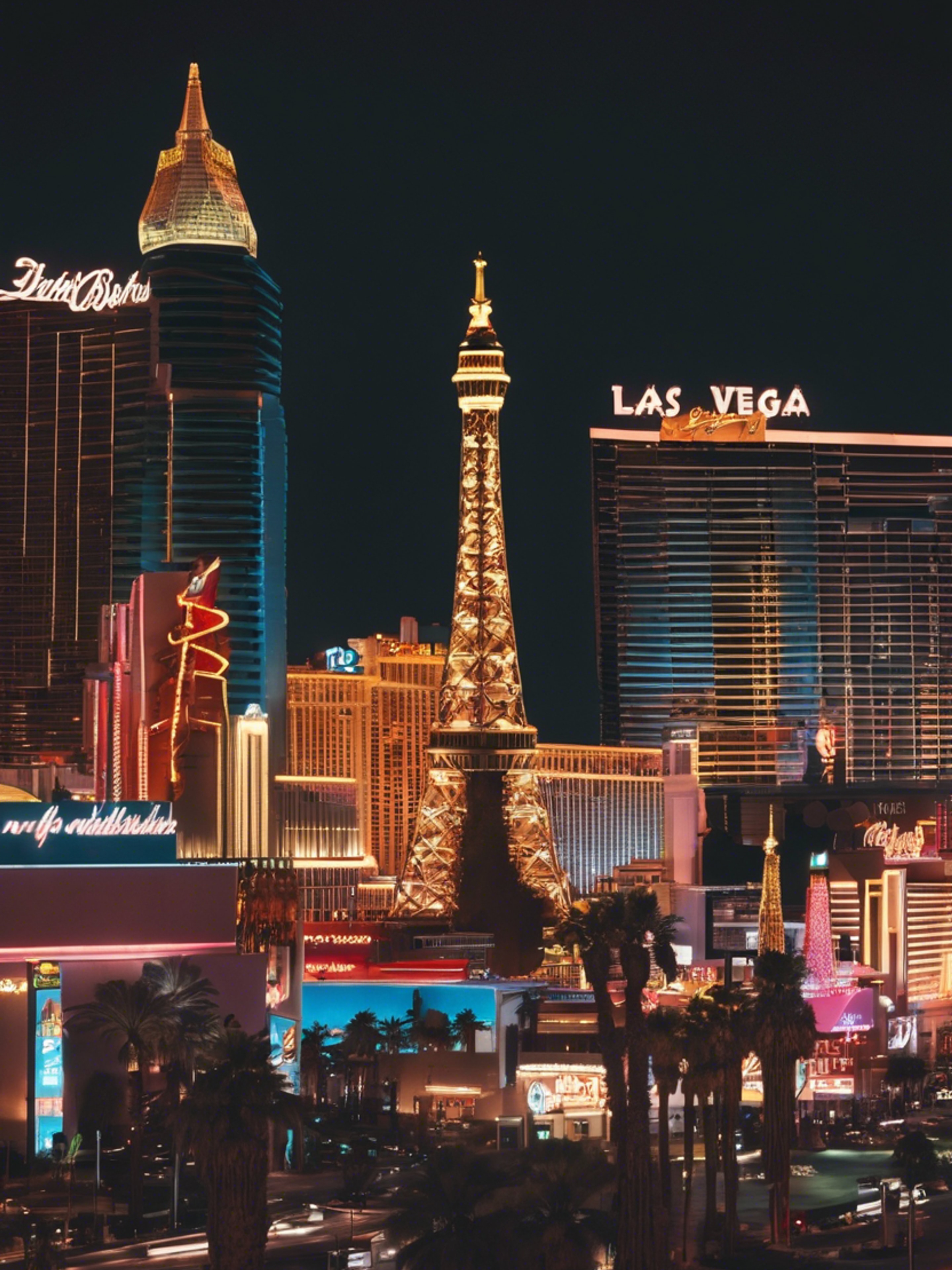 The Las Vegas skyline at night, a pulsating cityscape aglow with neon signs and bustling excitement. Wallpaper[1b00578d72ee4f6285e6]