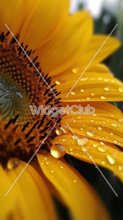 Bright Yellow Sunflower with Dew Drops