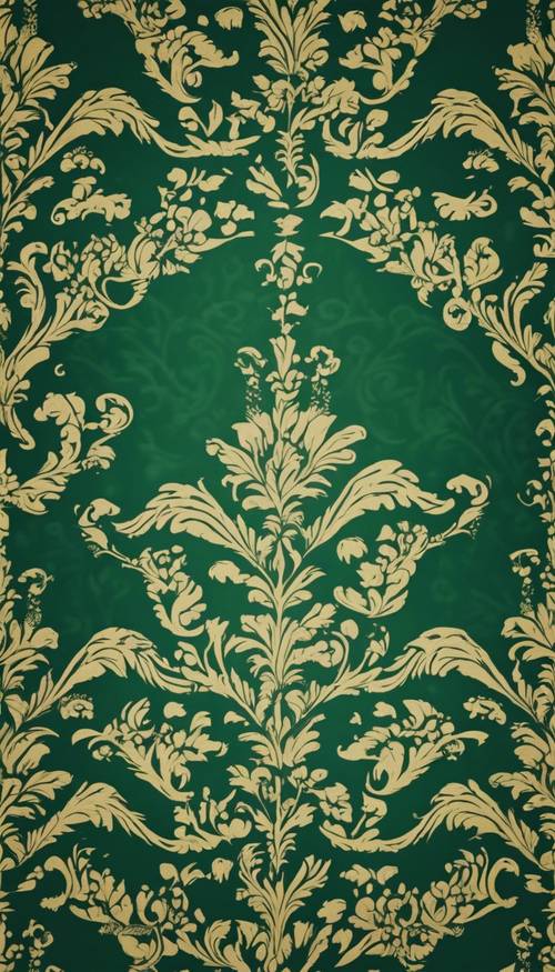 Un patrón de damasco en un rico color verde oscuro.