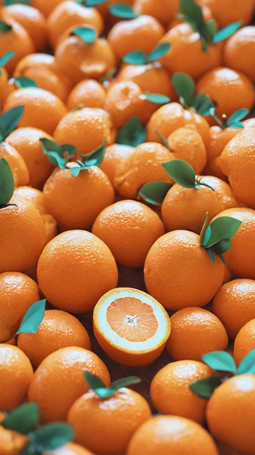 Uma fruta laranja de inspiração kawaii e com uma expressão alegre. Papel de parede [d9e97d6c6e1e425c9df9]