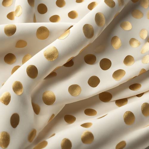 Cream velvet material designed with golden polka dots.
