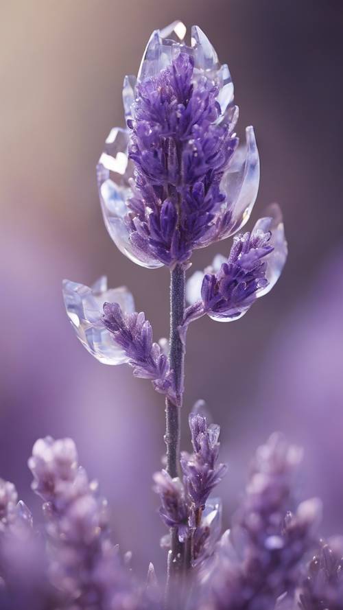 An intricate lavender flower made from crystal glass.