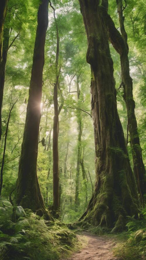 יער ירוק שופע מלא בעצים גבוהים ועתיקים, מקום שהאנושות לא נגעה בו.