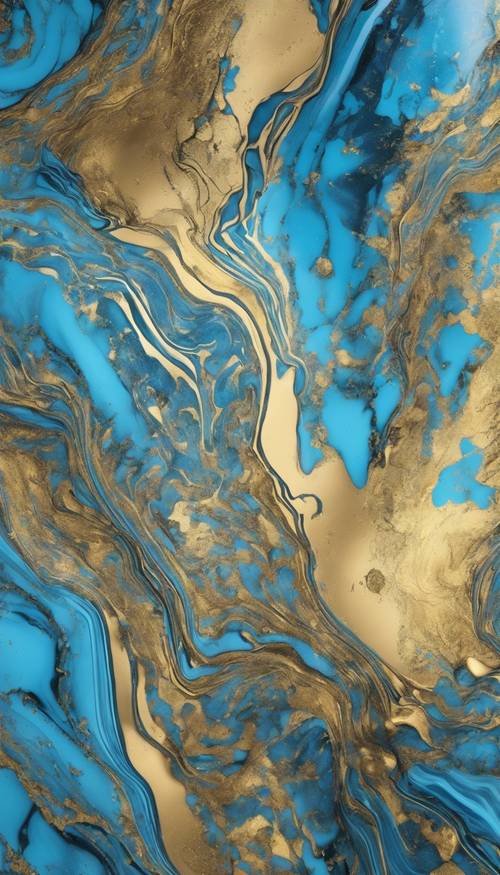 Bright blue and gold marble, blended together in an artistic, fluid pattern.