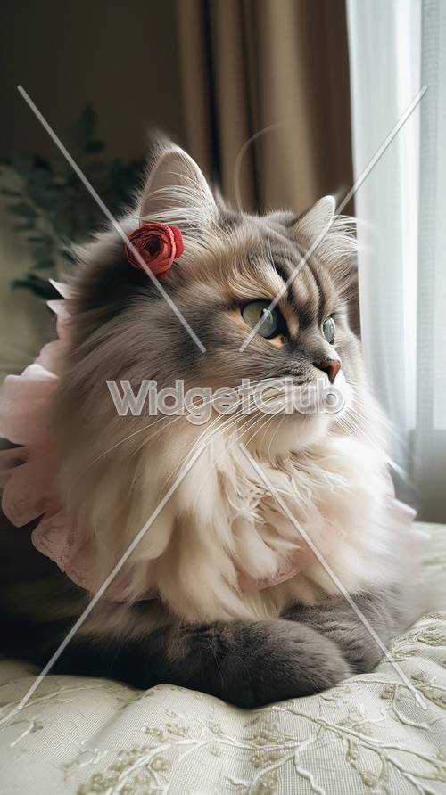 Elegant Fluffy Cat Dressed for a Party